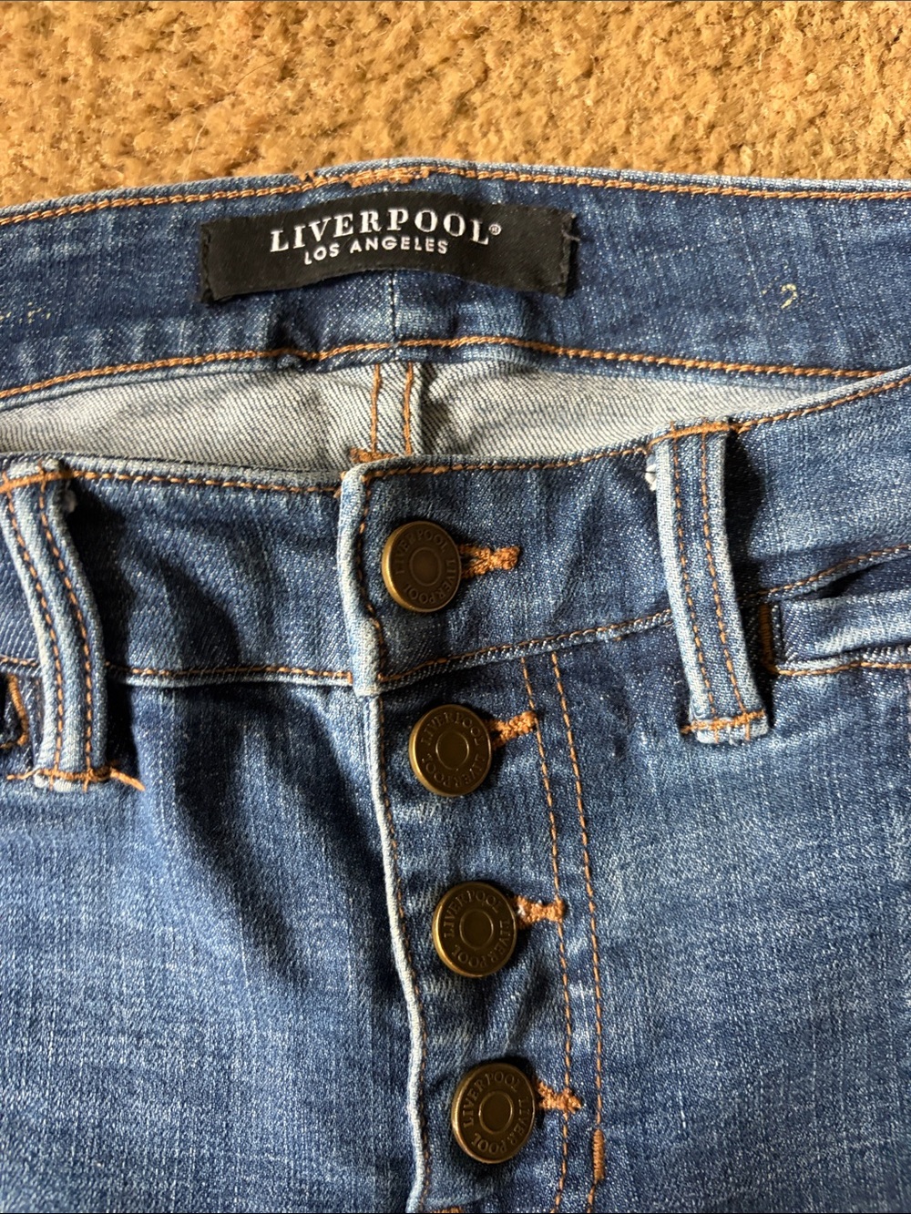 Liverpool Los Angeles Blue Wide-Leg Button-Fly Jeans - Picture 2 of 6